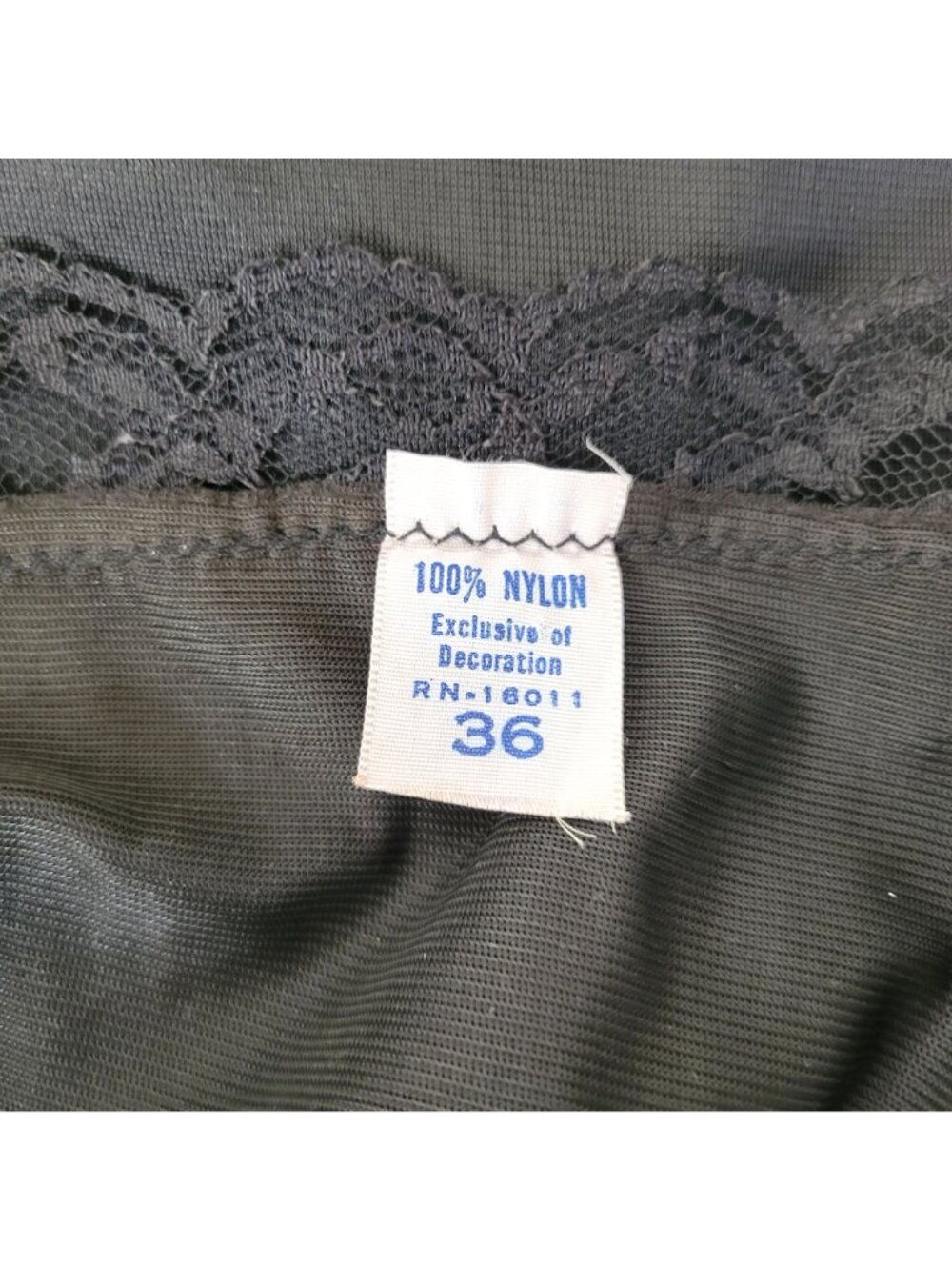 Vintage Black Lace Trim Nylon Slip Dress With Adjustable Straps Size 36 - Picture 5 of 5